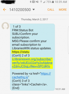 Email to Text Confirmation Example Screenshot 2017 