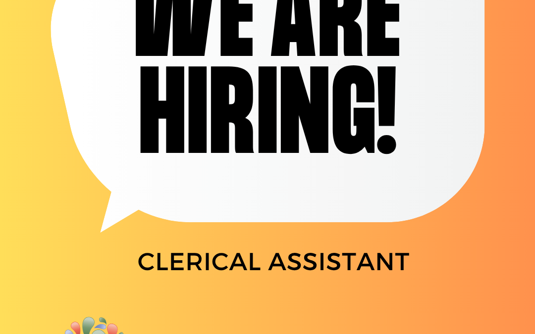 Yellow background with text: We Are Hiring, Clerical Assistant. Apply by Friday, November 21.