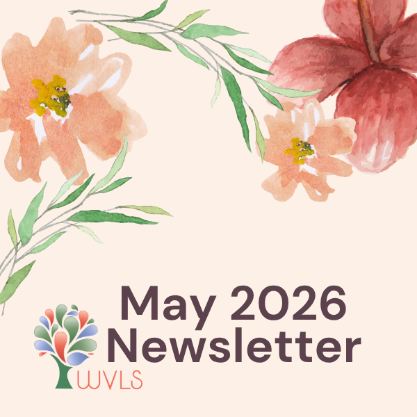 Text: May 2026 Newsletter, pink flowers